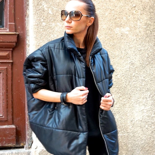 Black Winter Hooded Coat - Trendy Asymmetrical Extravagant Winter Wool Coat