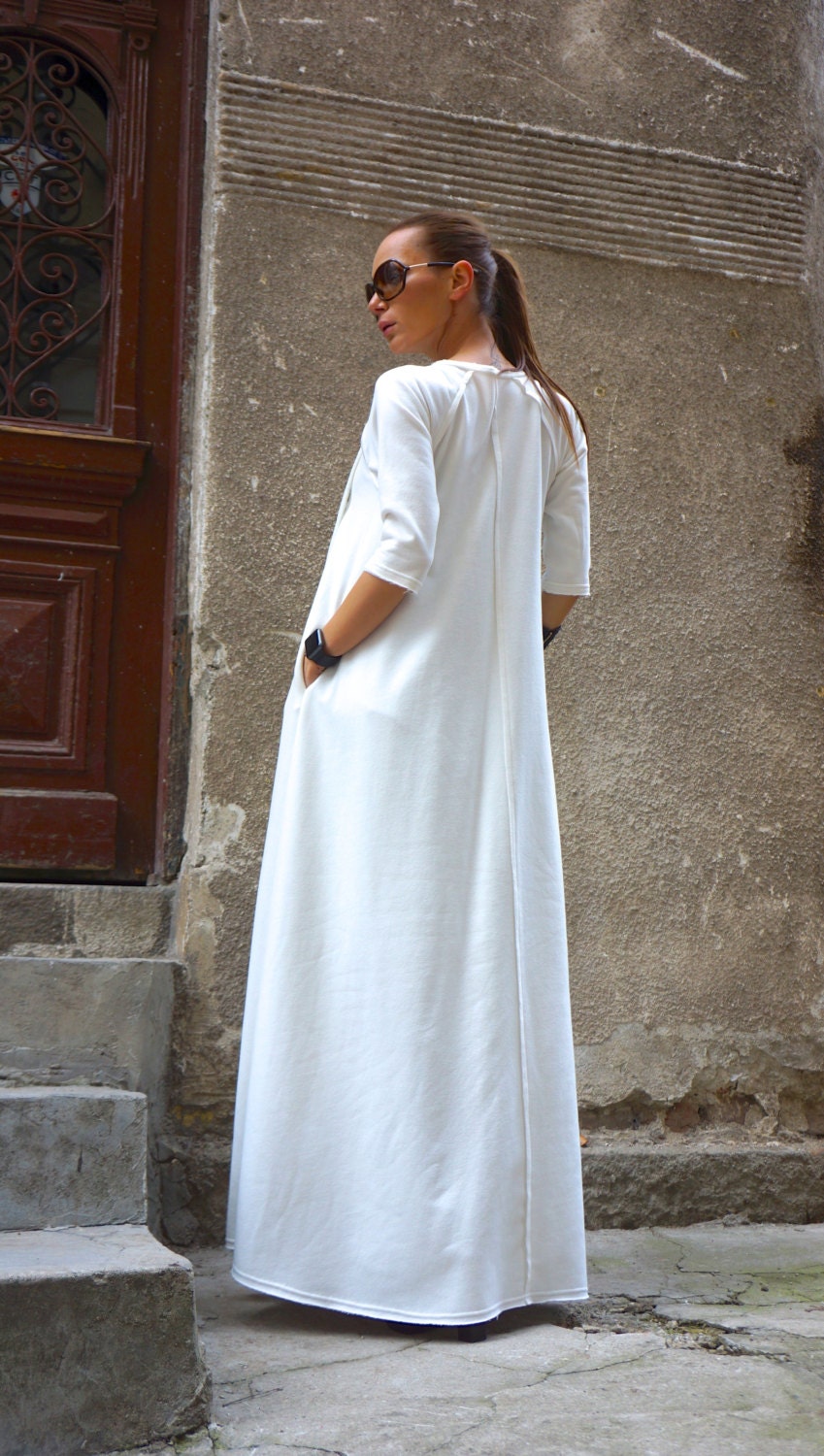 New Maxi Dress / off White Kaftan Cotton Dress /side Pockets - Etsy Canada