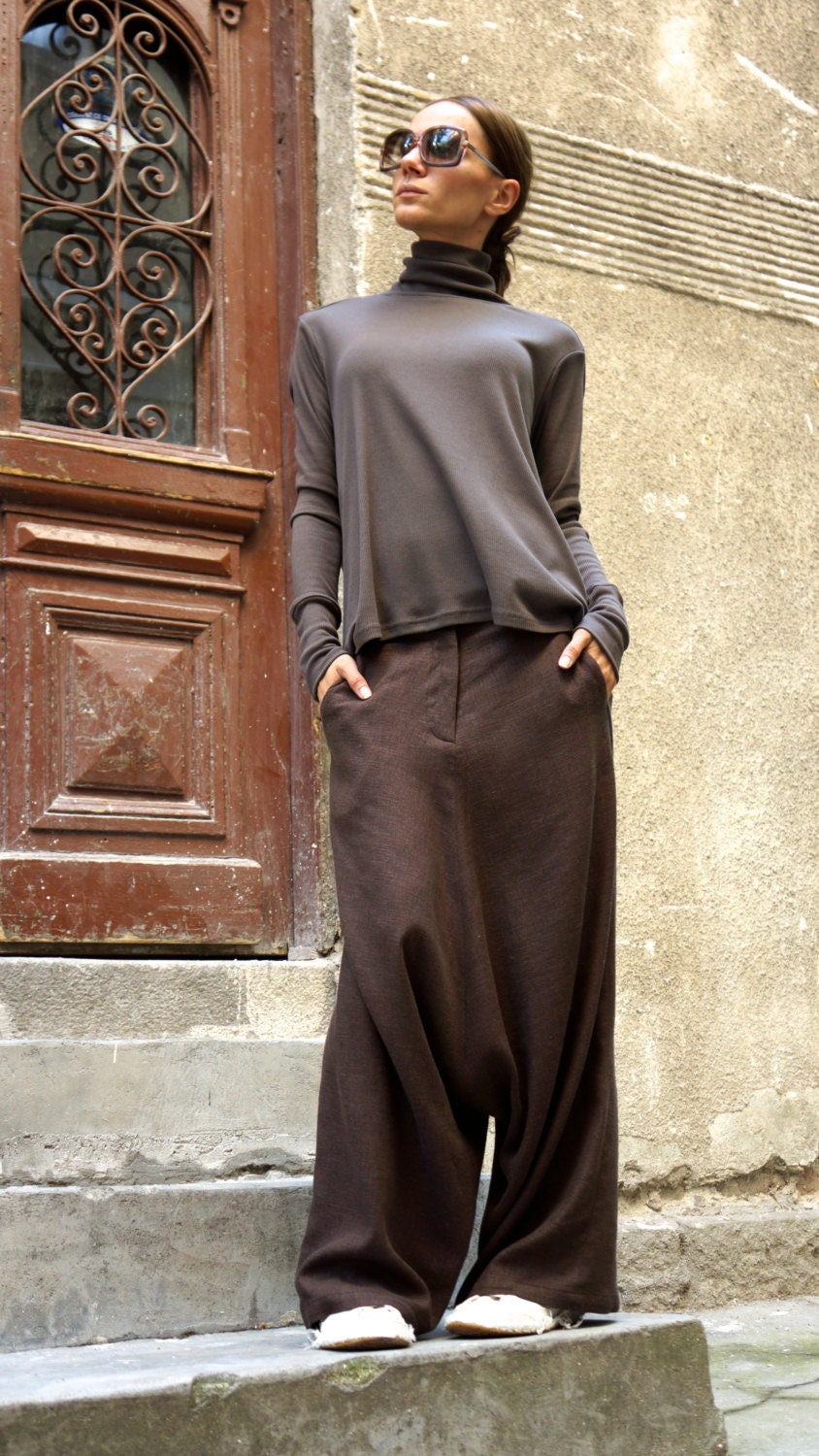 NEW Collection Loose Linen Brown Harem Pants / Extravagant - Etsy