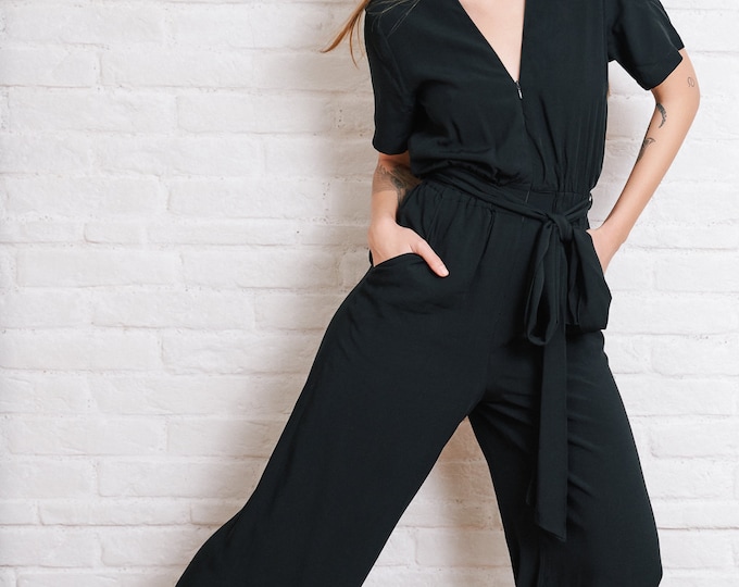 Wide Leg Jumpsuit With Ribbon Belt