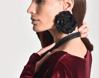 Leather Rose Earrings, Medical Steel Posts