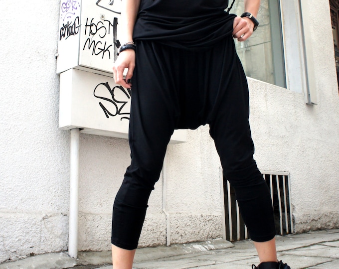 Loose Casual Black Drop Crotch Harem Pants / Casual Black Pants A05063