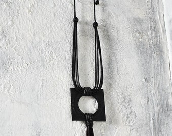 Leather Square Pendant Necklace - Modern Geometric  Jewelry