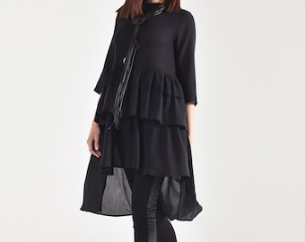 Midi Sleeve Asymmetric Peplum Tunic A02797
