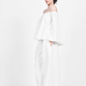 Off Shoulder Wedding Set Top & Skirt Pants with Side Pockets Plus Size Bridal Outfit