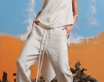 Linen Wide Ankle Cuff Pants - Aakasha Plus Size Comfortable Loose Fit Trousers