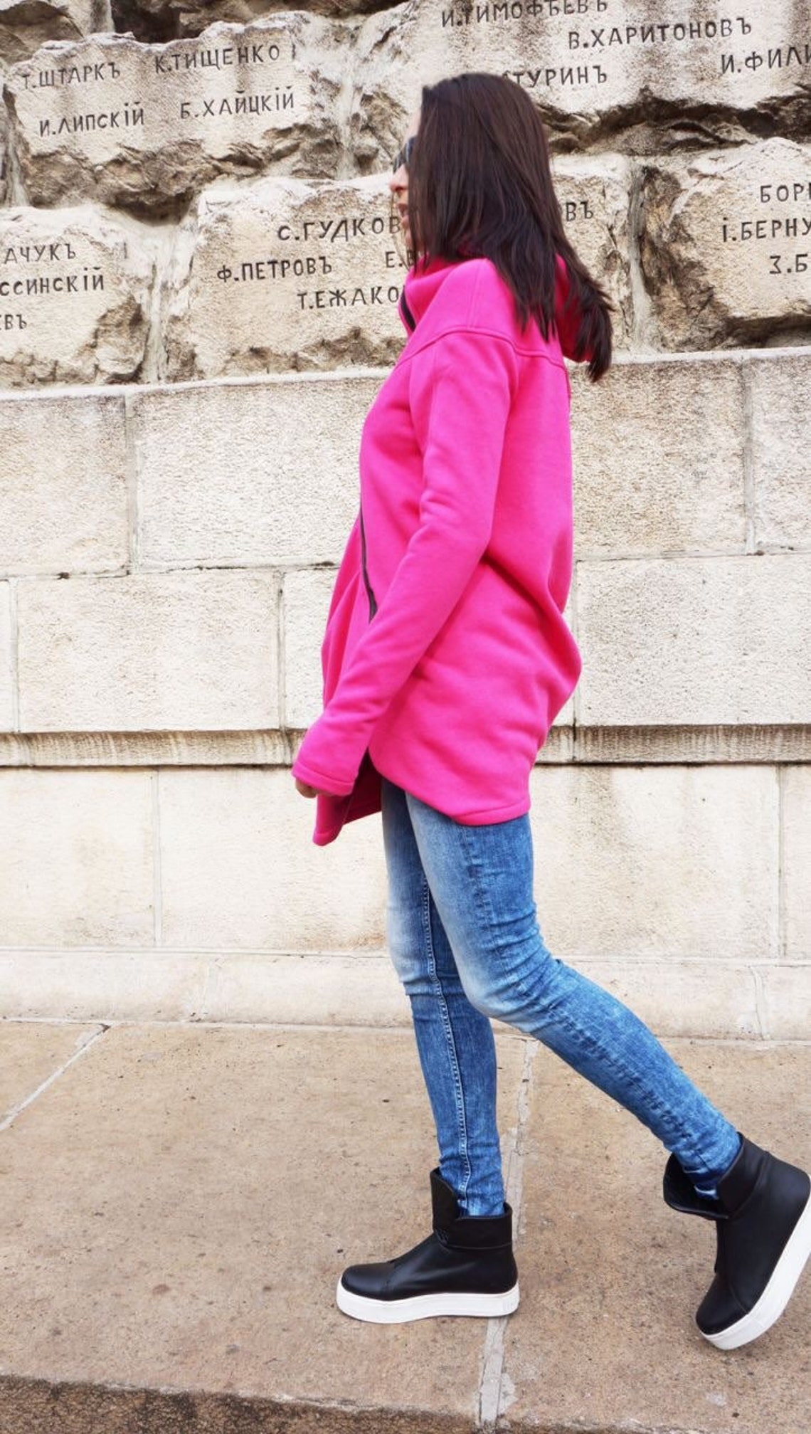 NEW Lined Warm Asymmetric Extravagant Hot Pink Hooded Coat / Etsy