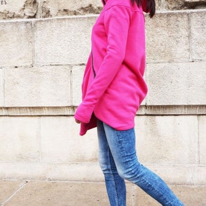 NEW Lined Warm Asymmetric Extravagant Hot Pink Hooded Coat / Quilted Lined Cotton Jacket / Thumb Holes / Outside and Inside pockets A07177 image 3