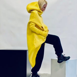 Extravarant Maxi Asymmetric Hoodie / Fleece Cotton Warm  Top A08023
