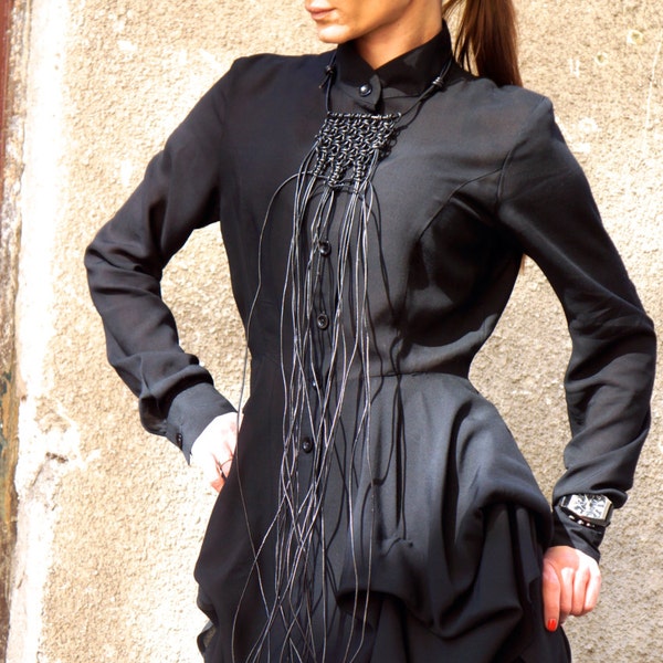 NEW Collection Black Extravagant Leather Macrame Necklace   by AAKASHA A16196