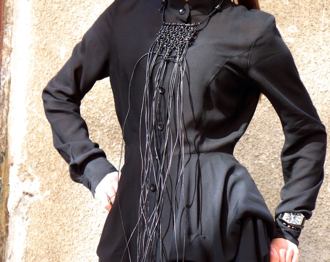 NEW Collection Black Extravagant Leather Macrame Necklace   by AAKASHA A16196