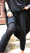 NEW  Loose Casual  Black Drop Crotch Linen Knit Harem Pants / Extravagant Black Pants by AAKASHA A05167