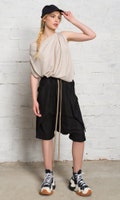 Linen Bermuda Pants with Drop Crotch A05462