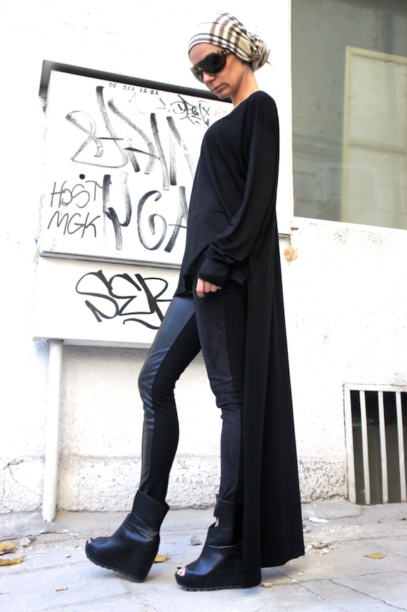Black Asymmetrical Top / Long Blouse Extra Long Sleeves / - Etsy
