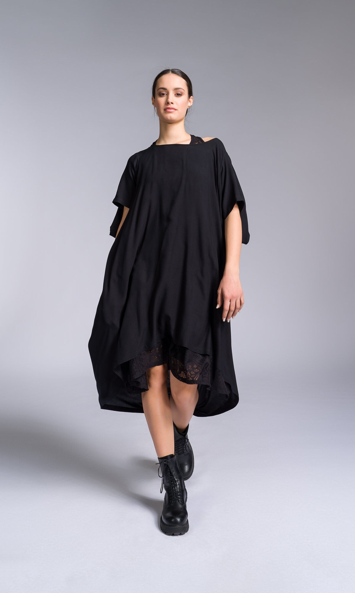Modulares drapiertes Kleid aus Mischgewebe, mehrschichtiges Sommerkleid, Boho-Sommerkleid, A92284