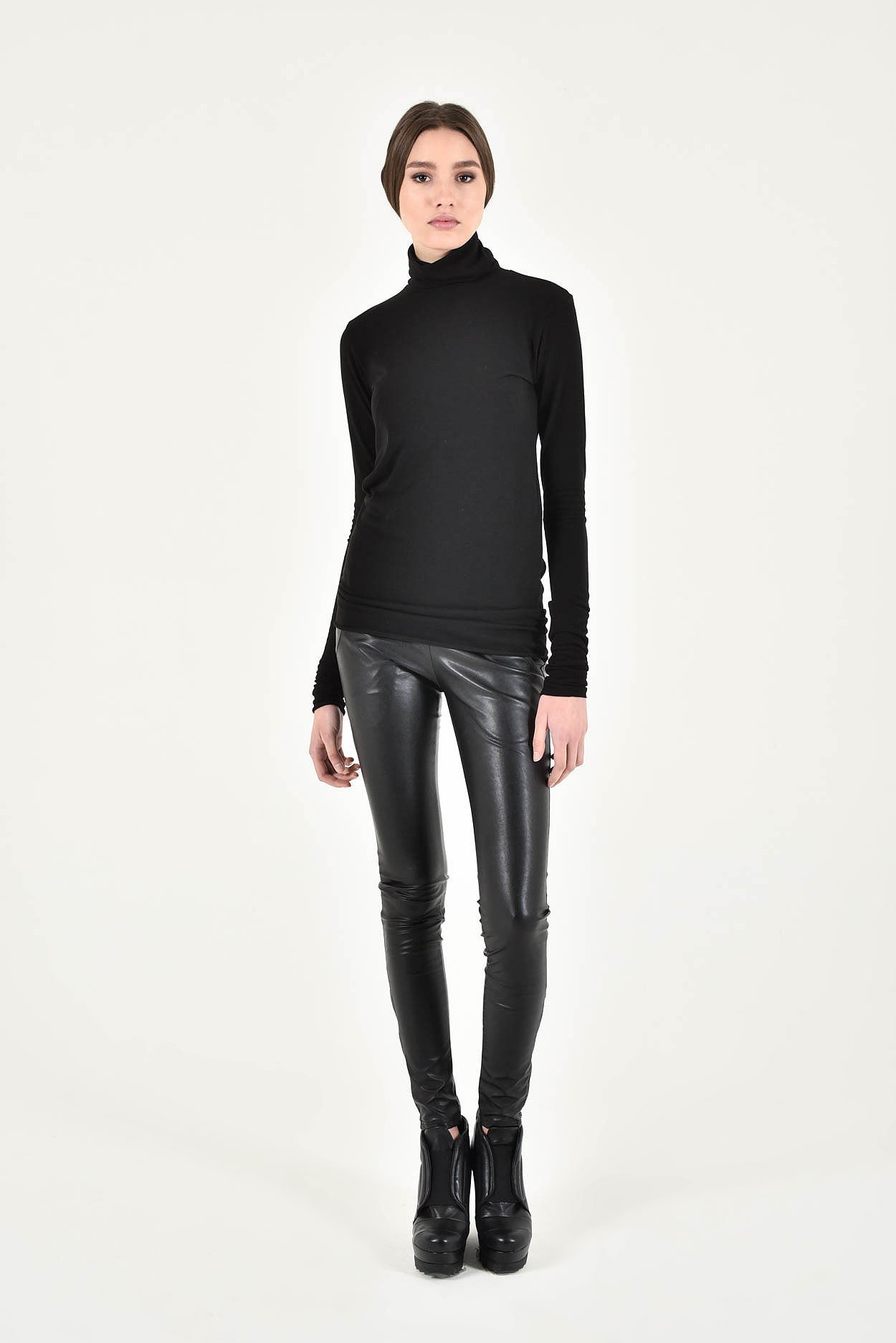 CASPAR HLE023 High Waisted Women Thermal Winter Leggings / Black Jeggings  Wet Look Faux Leather Design