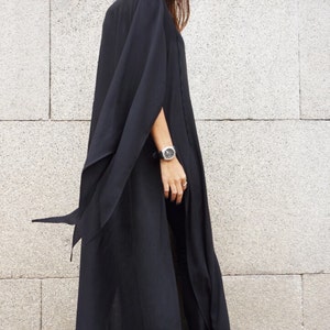 Maxi V Neck Dress / Black Kaftan/ Assymetryc Long  Sleeves /Deep side slits / Extravagant Long Dress / Party Dress /Daywear Dress A03525