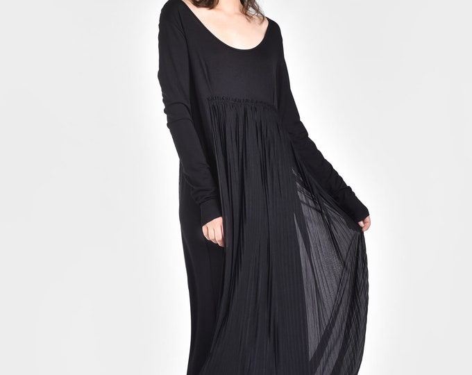 Long Sleeve High Waist Pleated Dress  A03665