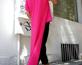 Pink Asymmetrical Top / Long  Blouse / Asymmetric Tunic Top A02036