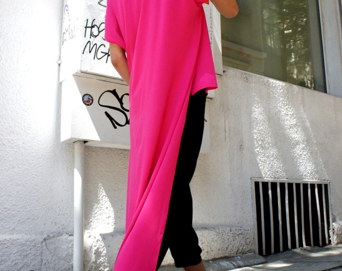 Pink Asymmetrical Top / Long  Blouse / Asymmetric Tunic Top A02036