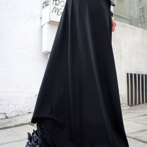 Black Maxi Skirt  / Long Skirt Viscose  Jersey  A09030