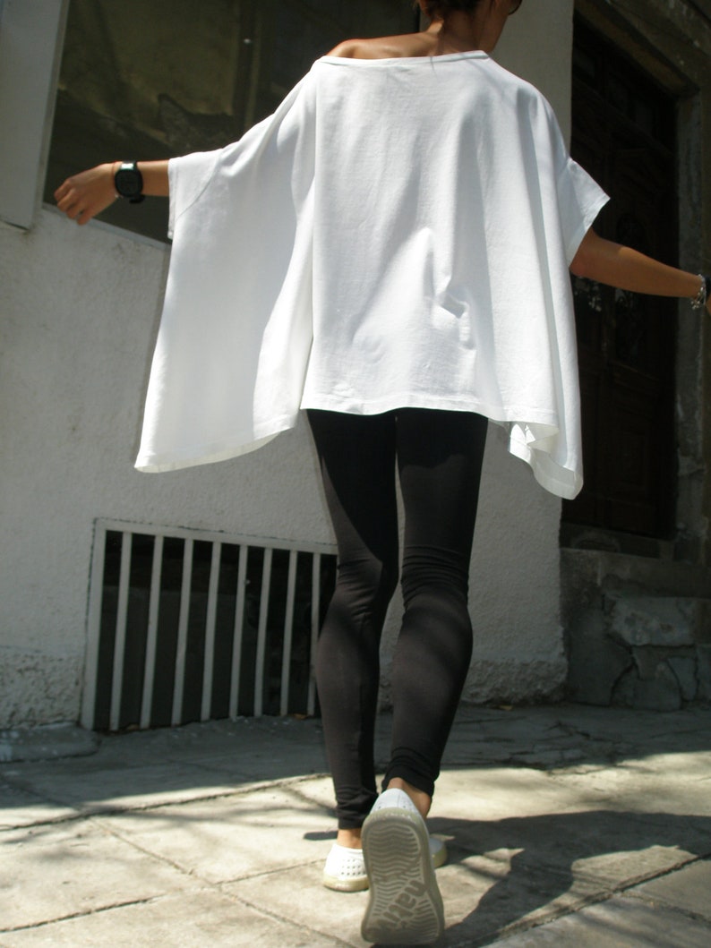Loose Blouse / White Oversized Top / Casual asymmetrical draping top by Aaksha A01048 image 2