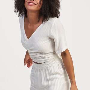 Summer Linen Wrap Too, OEKO-TEX Certified Linen Cross Wrap Crop Top, Sustaibalbe Clothing, Handmade by Aakasha