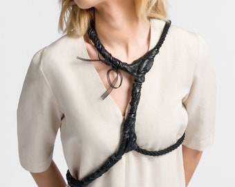 Asymmetric Genuine Leather Harness Necklace by AAKASHA A92127