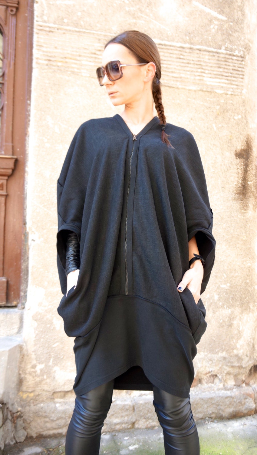 NEW Collection Black Extravagant Linen-cotton Zipper Top