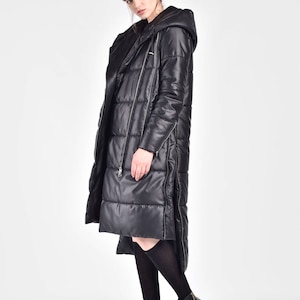 NEW Winter Coat Asymmetric Black Quilted Hooded Coat by Aakasha A20629 image 5