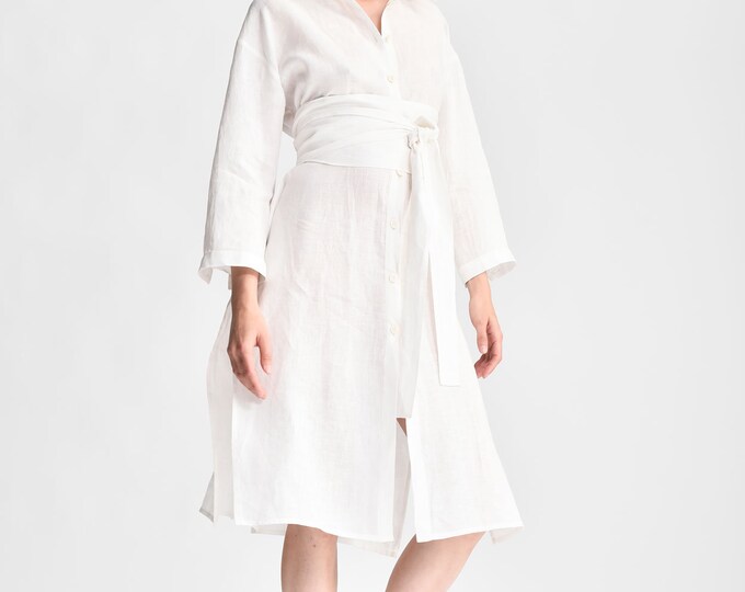 Elegant Linen Kimono Shirt Dress A90479