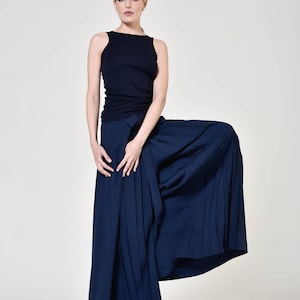 New Loose  Wide Navy Plated Skirt - Pants / Wide Leg Pants Spring / New  Collection  by Aakasha A05760