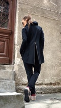Asymmetrical Black Blazer, Spring Trench Coat with Extra Long Sleeves
