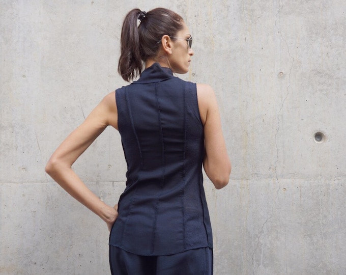 New Navy Linen  Sleevless Top / Beautiful vest  / Linen  Vest with Buttons by AAKASHA A02169