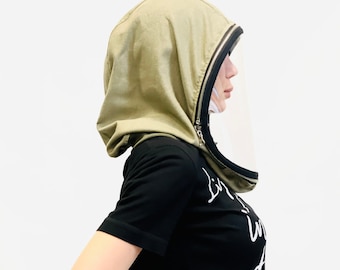Linen Zipped Hooded Shield, Full Face Covering, Anti-fog Shield