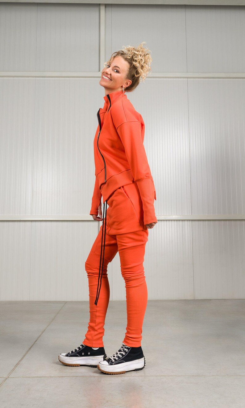 Katoenen sweater met asymmetrische ritssluiting, mouwen met duimgat A92214 afbeelding 4