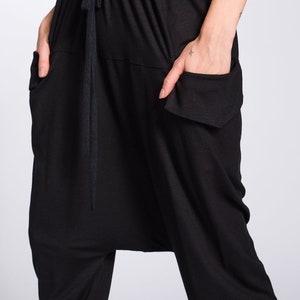 Loose Drop Crotch Pants with Ribbed Cuffs image 6