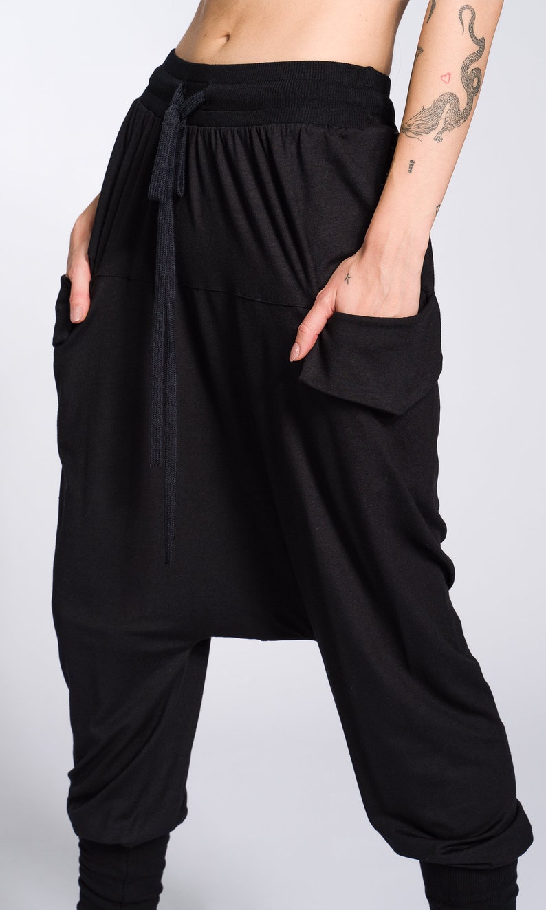 Loose Drop Crotch Pants with Ribbed Cuffs image 6