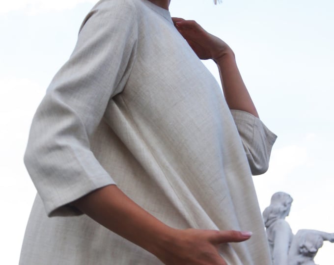 NEW Maxi Linen Dress / Natural Linen Kaftan / Extravagant Long  Dresswoth size pockets  / Party Dress / Daywear Dress by AAKASHA A03602