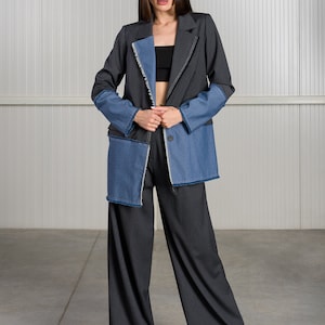 Cotton Trench Asymmetric Frayed Edge Blazer Cotton Denim Jacket A92299