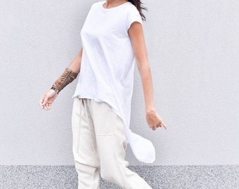 Elegant linen pants with  drop crotch A90354