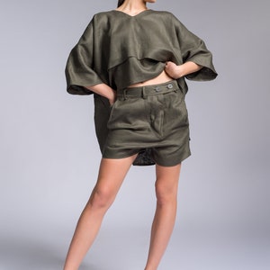 Summer Linen Shorts ,Plus Size Linen Shorts with  pockets ,Twisted Baggy Linen Shorts A05460