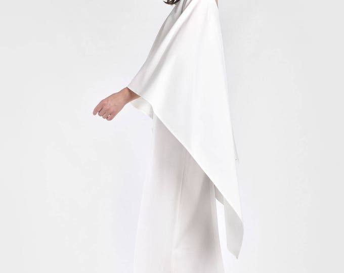 NEW COLLECTION Extravagant Cape Dress Off White Maxi Dress by Aakasha Dress A03666