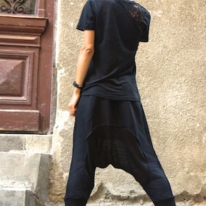 NEW Loose Casual Black Drop Crotch Linen Knit Harem Pants / Extravagant Black Pants by AAKASHA A05167 image 5