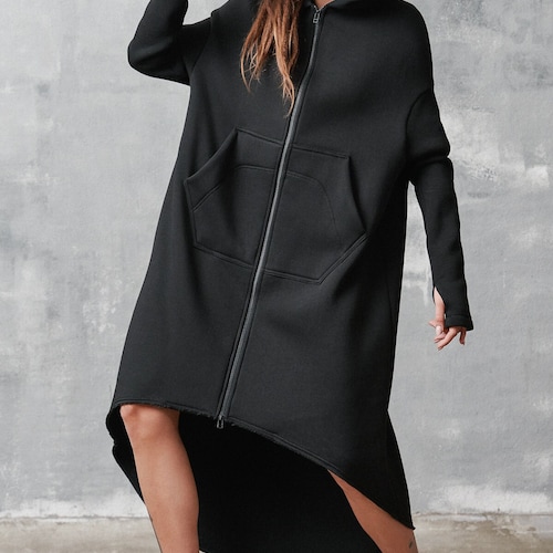 Warm Hooded Coat Extra Long Zippered Hoodie Maxi Jacket With