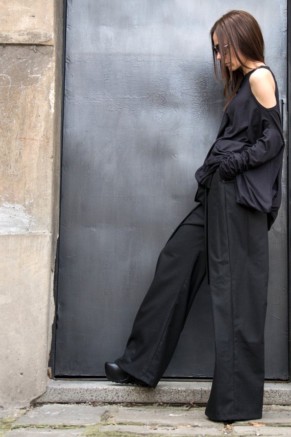 NEW Loose Black Pants / Wide Leg Pants Spring Extravagant Collection A05115  