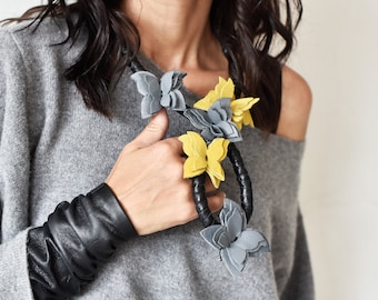 Butterfly Leather Necklace, Chic Statement Jewelry