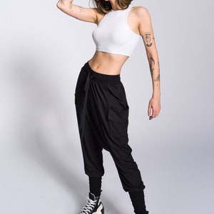 Loose Drop Crotch Pants with Ribbed Cuffs image 1