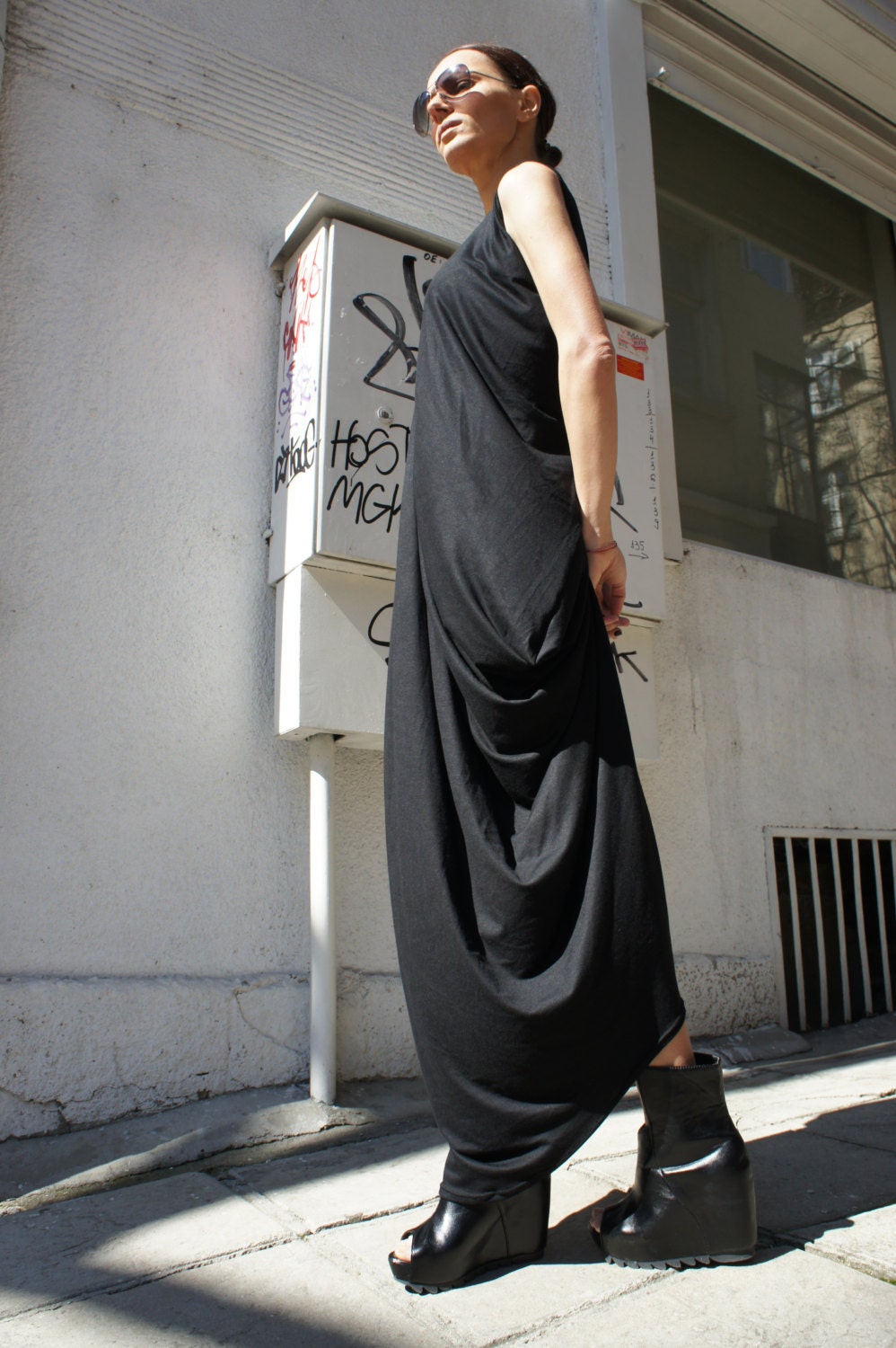 Black Kaftan / Maxi Black Dress / Asymmetrical Tunic A03004 | Etsy
