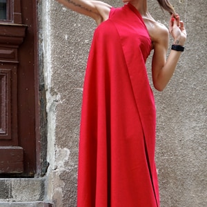 NEW Sexy Maxi Dress /hot Red Kaftan Linen Dress / One Shoulder - Etsy